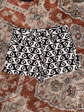 RSQ Black & White Heart-Print Jean Shorts